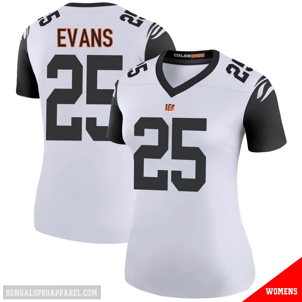 ＃25 Women's Chris Evans White Legend Cincinnati Bengals Color Rush Jersey