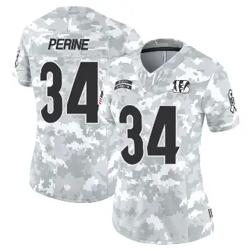 ＃34 Women's Samaje Perine Arctic Camo Limited Cincinnati Bengals 2024 Salute to Service Jersey