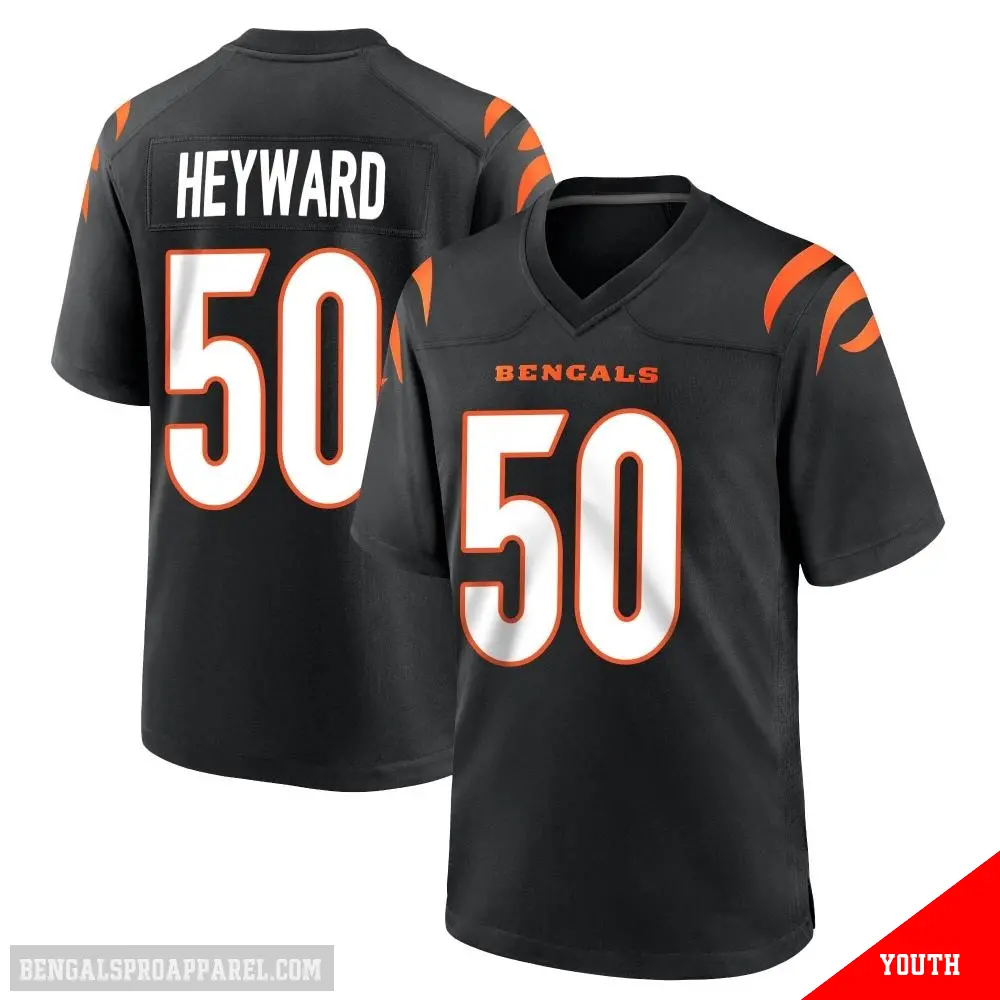 ＃50 Youth Shaka Heyward Black Game Cincinnati Bengals Team Color Jersey
